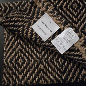 KARUPANNYA 100% Jute Rug, Brown & Black Striped Diamond Design, 24" x 35"